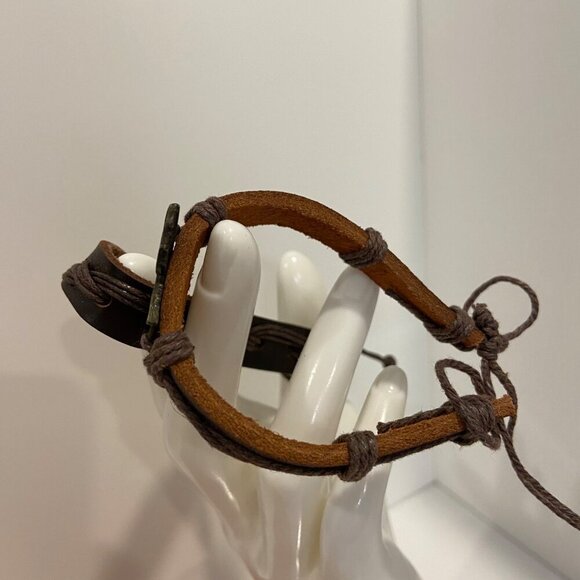 Boho Leather & Cord Butterfly Charm 2 set Bracelets genuine leather brown nature - Picture 7 of 13